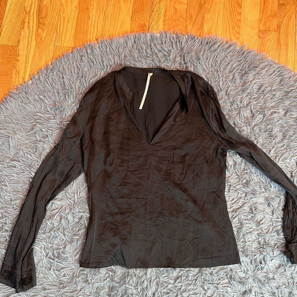 Max Studio Vintage Y2K Black Silk Blouse Size M